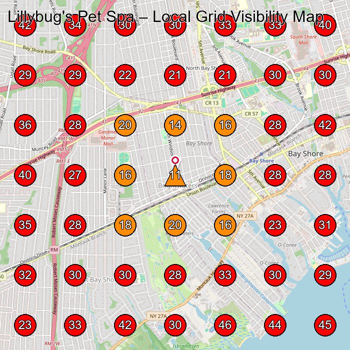 Lillybug's Pet Spa GeoGrid visibility map for Pet Groomer in West Babylon